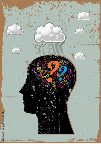 silhouette of a head with interrogation