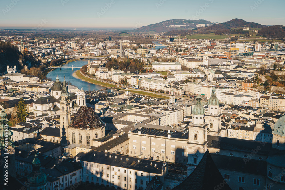 Salzburg city skyline panorama shot from the Caslte