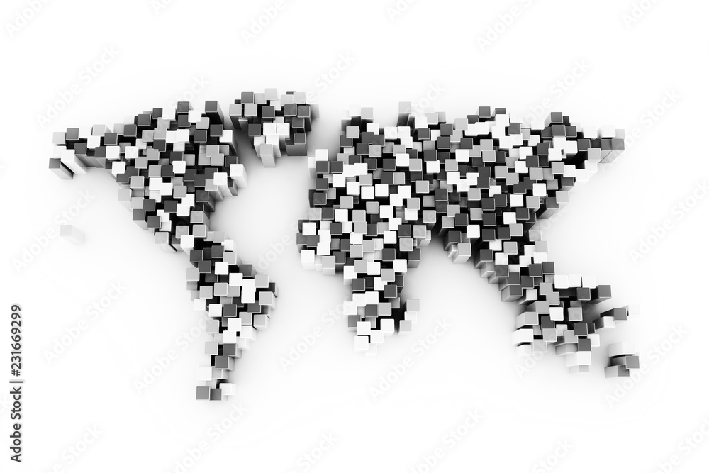 World map digital made from 3d cubes World map digital made from 3d cubes