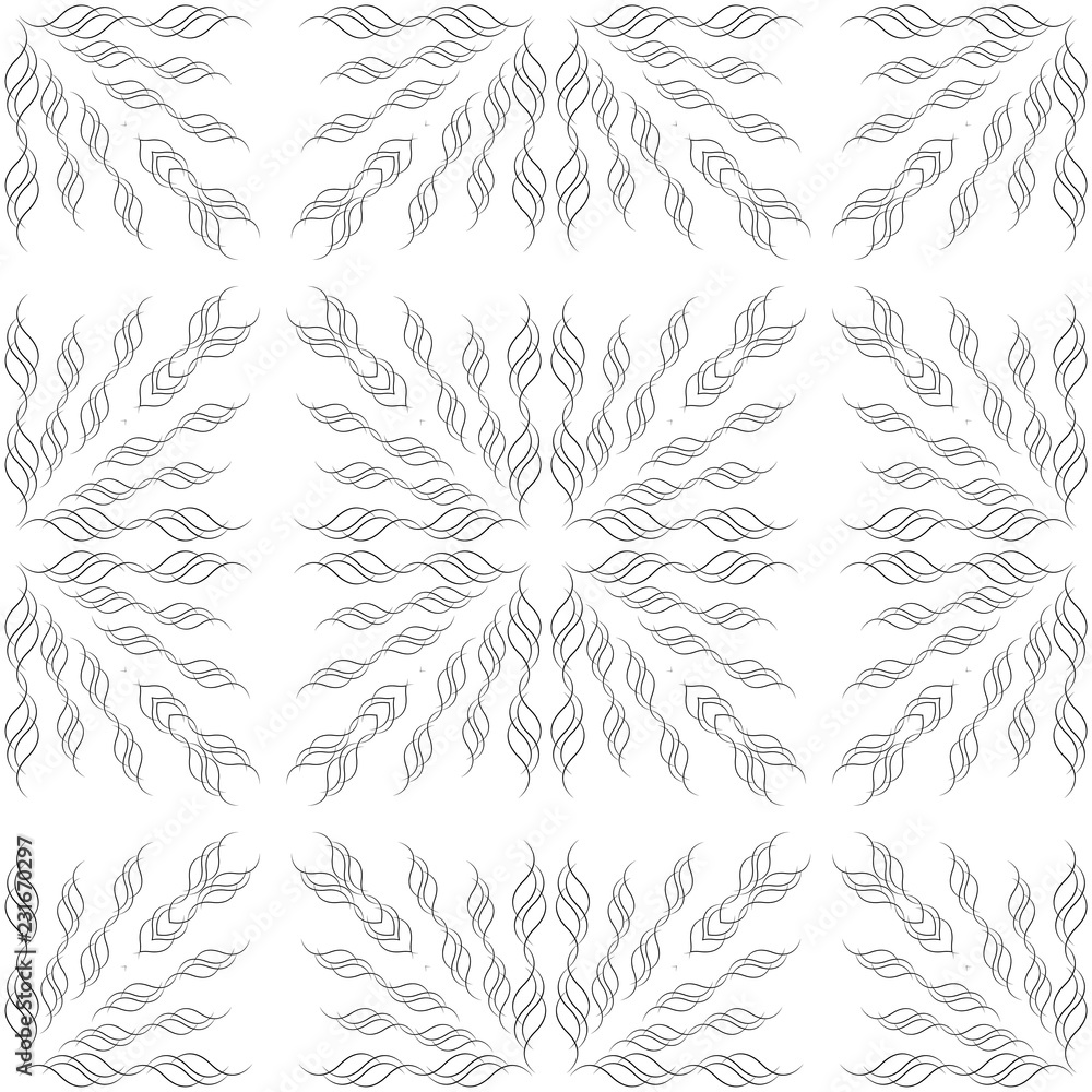 Seamless pattern with black swirls on a white background
