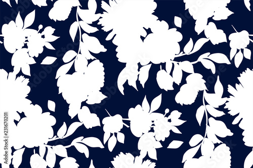 Silhouettes of different flowers and leaves hand drawn.Vector floral seamless background pattern for wallpaper, textile prints, fabric...