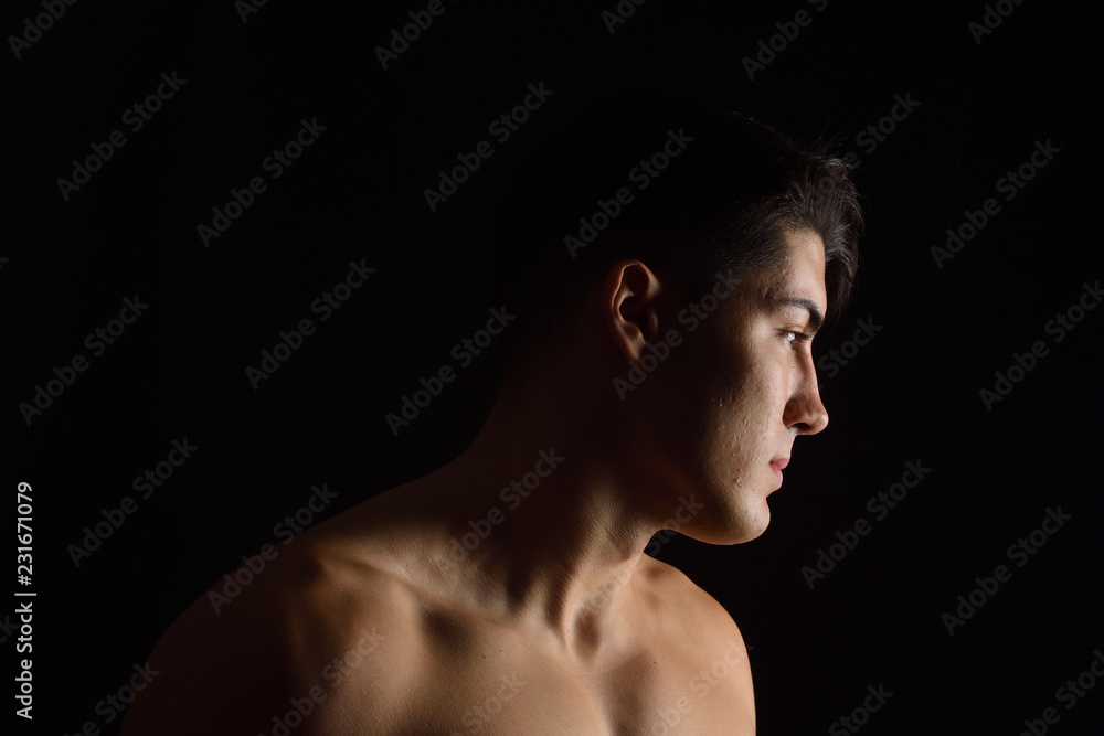 portrait of a man without clothes black background portrait of a man without clothes black background