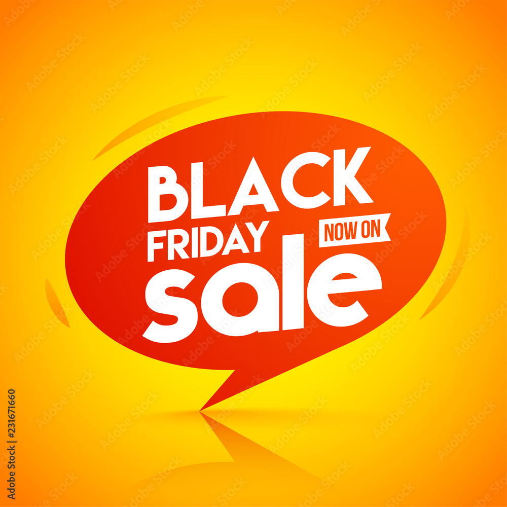 Now On Black Friday Sale tag on glossy orange background can be used as template or flyer design.