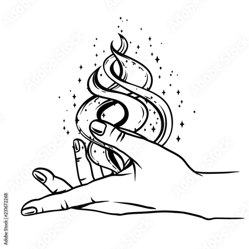 Open hand with magic fire.