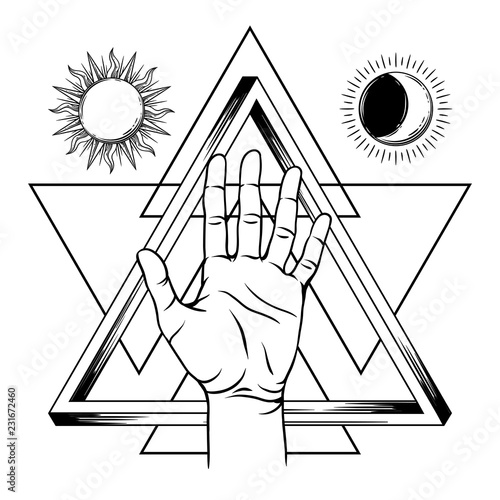 Open hand with infinite triangle symbol.