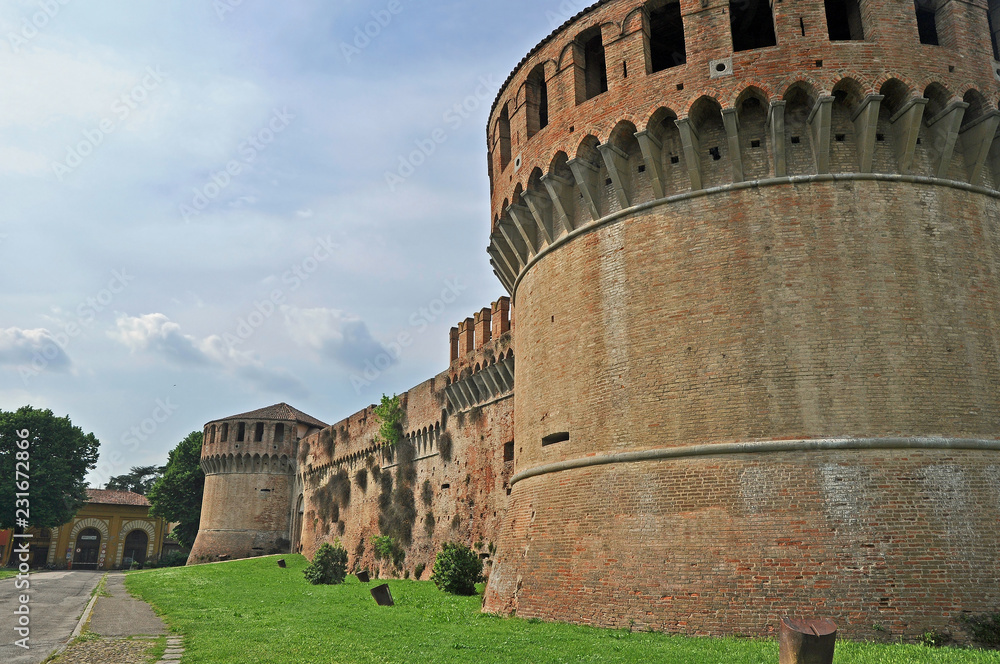 Imola, Italy,  antique Sforza fortress. Important and famous city medieval construction.