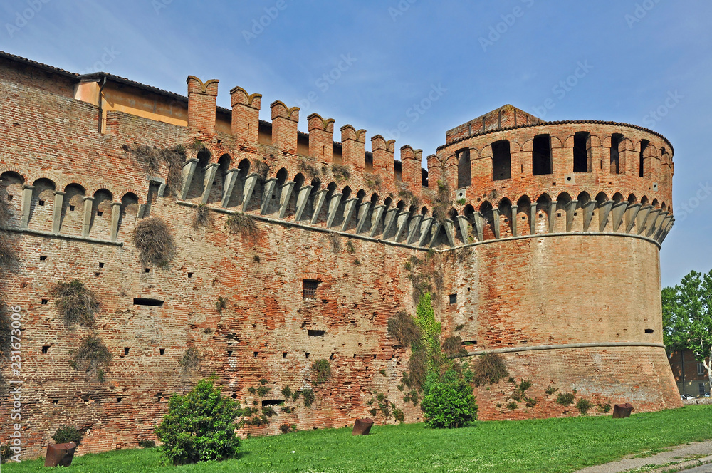 Imola, Italy,  antique Sforza fortress. Important and famous city medieval construction.