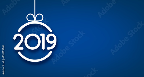 Blue 2019 New Year background with Christmas ball.