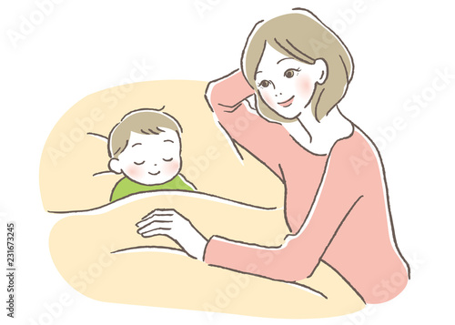 子供と母親　寝かしつけ