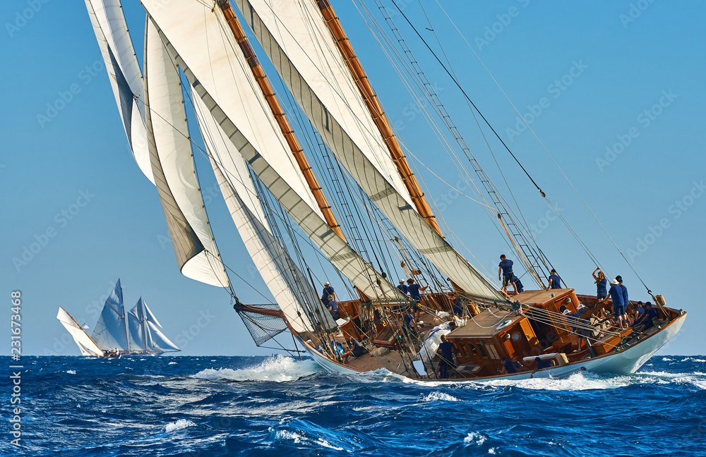 Fototapeta premium Sailing yacht race. Yachting. Sailing. Regatta. Classic sail yachts