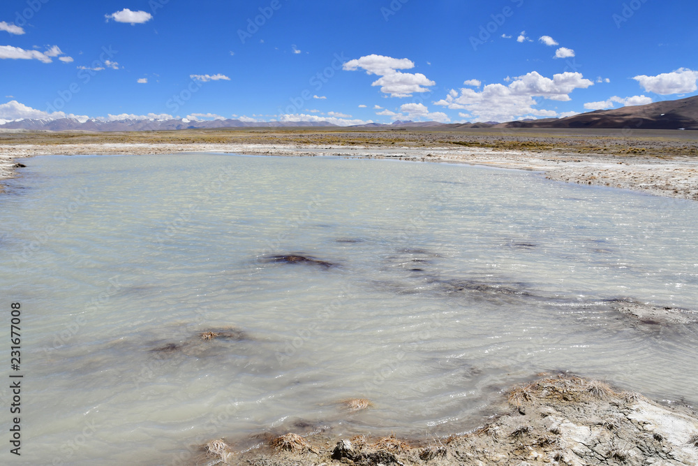 Strongly saline lake near the village of Yakra in Tibet