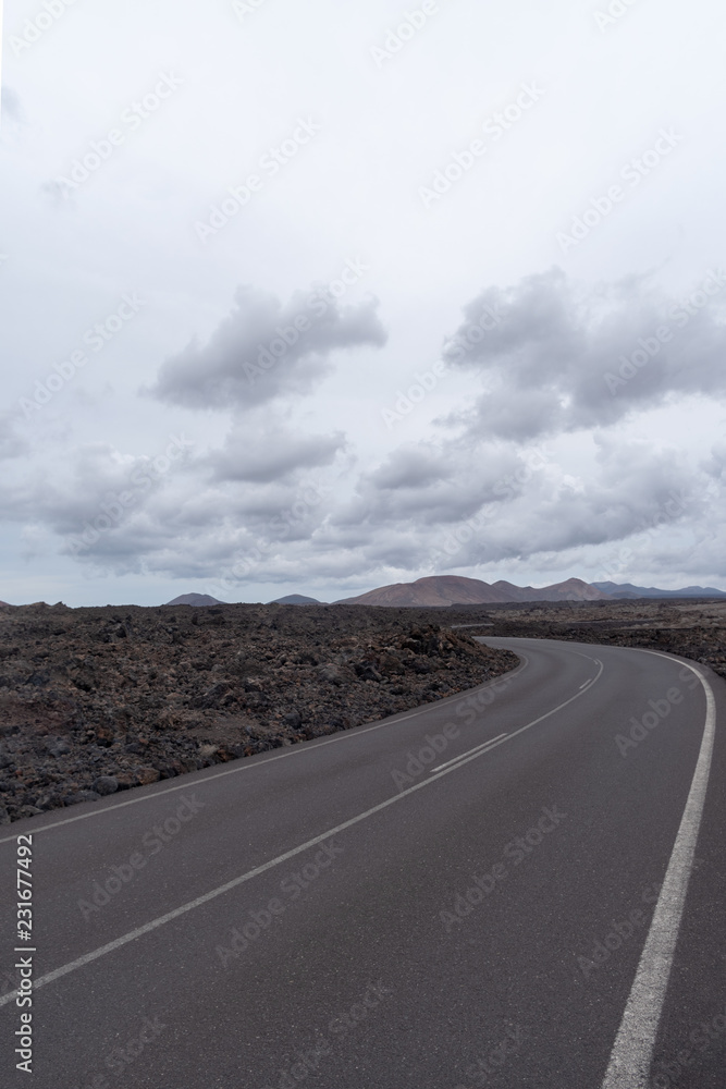 Road crossing volcanic terrain