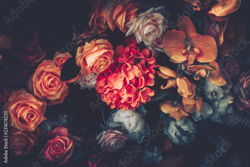 Artificial Flowers Wall for Background in vintage style © joeycheung