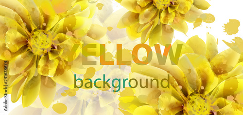 Yellow flowers autumn banner watercolor Vector. Vintage Fall season floral de...