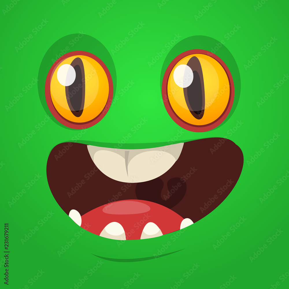 Cartoon monster face. Vector Halloween shocked monster square avatar
Cartoon monster face. Vector Halloween shocked monster square avatar