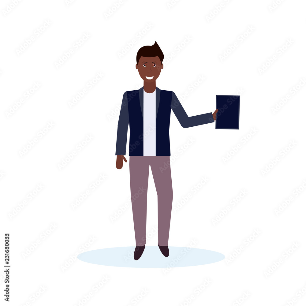 african american businessman holding folder standing pose happy man office worker male cartoon character full length isolated flat vector illustration