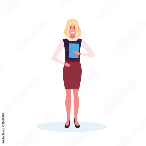 businesswoman holding folder standing pose happy woman office worker female cartoon character full length isolated flat vector illustration