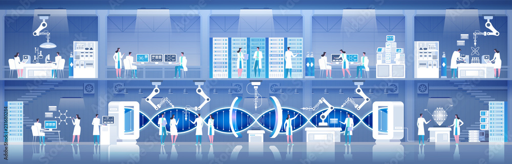 Fotografie Science lab Laboratory assistants DNA research Vector illustration