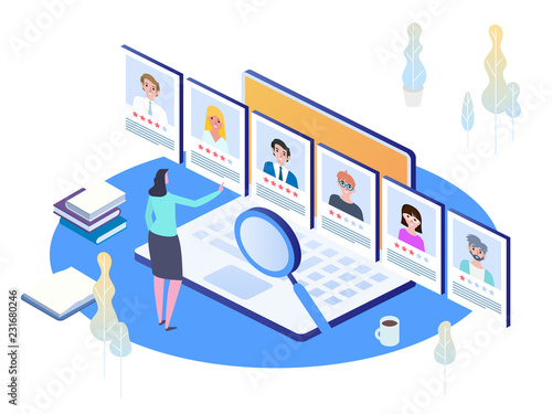 Job interview, recruitment agency. Isometric hiring and recruitment concept.