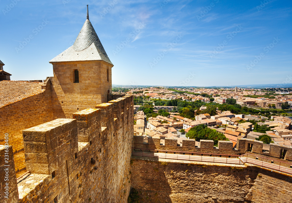 Carcassonne cityscape viewed from medieval castle