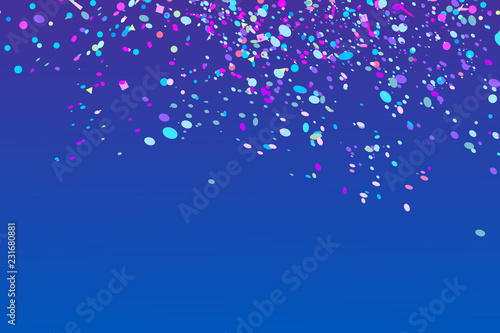 Colorful confetti on isolated dark background. Texture with many geometric elements. Colored pattern for polygraphy, banners, t-shirts and textiles. Greeting cards