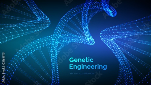 DNA sequence. Wireframe DNA molecules structure mesh. DNA code editable template. Science and Technology concept. Vector illustration.