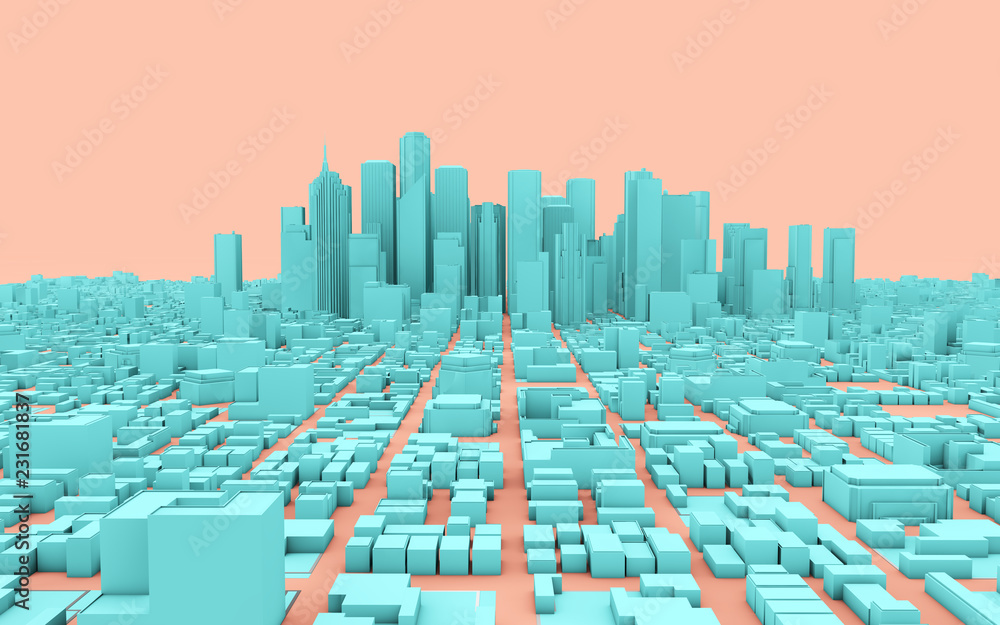Obraz premium city panorama in pink and blue