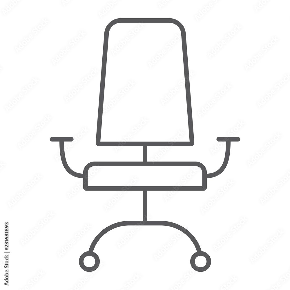 Office chair thin line icon, furniture and office, armchair sign, vector graphics, a linear pattern on a white background. Office chair thin line icon, furniture and office, armchair sign, vector graphics, a linear pattern on a white background.