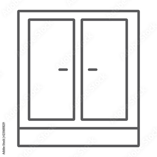 Wardrobe thin line icon, furniture and home, cupboard sign, vector graphics, a linear pattern on a white background.
