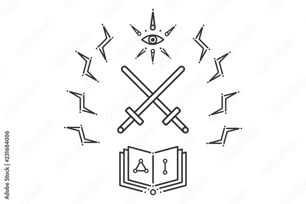 Masonic emblem with eye swords and book.