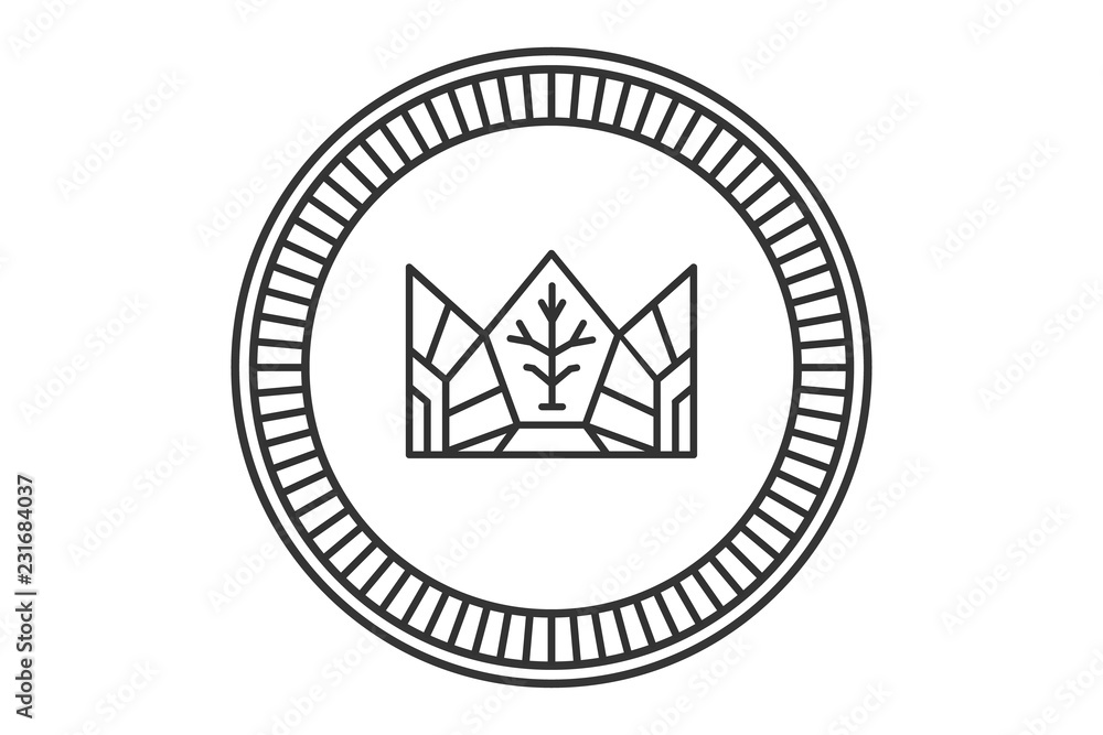 Gold coin with crown and emblem and wood patterns Gold coin with crown and emblem and wood patterns