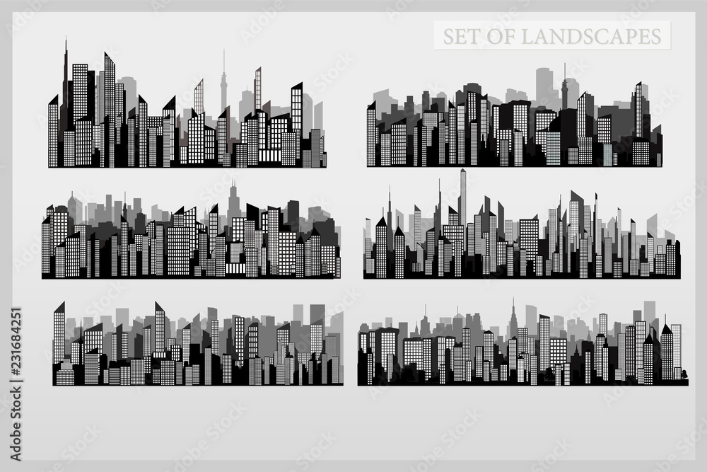 Obraz premium Collection of cityscapes on a gray background