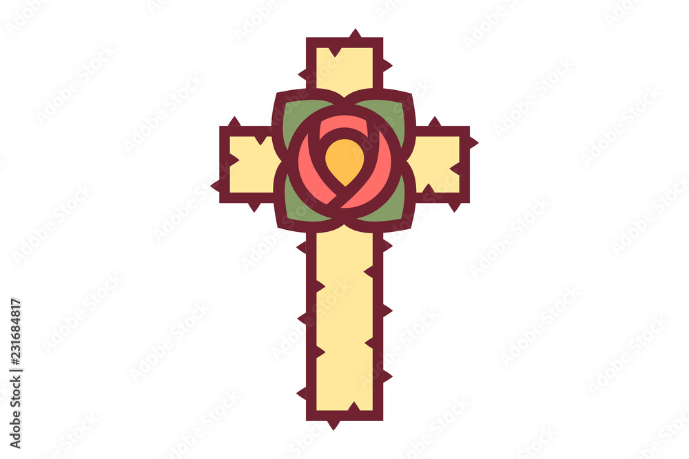 cross with red rose and thorns, vector illustration cross with red rose and thorns, vector illustration