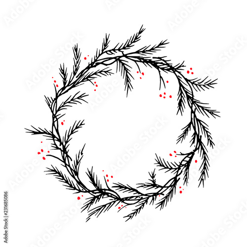 Vector silhouette christmas wreath frame or border