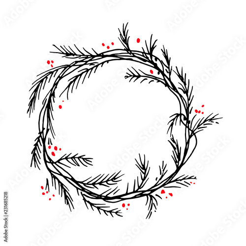 Vector silhouette christmas wreath frame or border