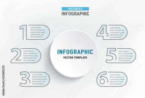 Infograph 6 step element. Circle graphic chart diagram, business graph design. Vector illustration