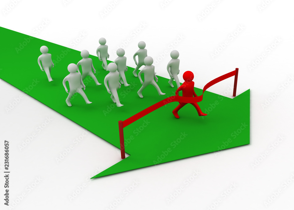 3d businessman with red finish line 3d businessman with red finish line