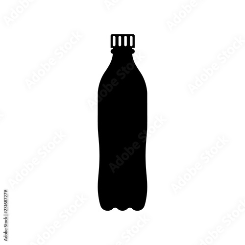 Plastic bottle black icon silhouette. Pictogram cola in plastic tarre. Vector illustration flat design. Isolated on white background.