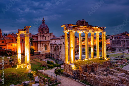 Rome Italy Sunset with Roman Forum Ruins and Beautiful Light