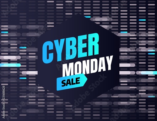 Cyber Monday discount sale concept. Inscription design template. Cyber Monday banner. Vector illustration eps 10.