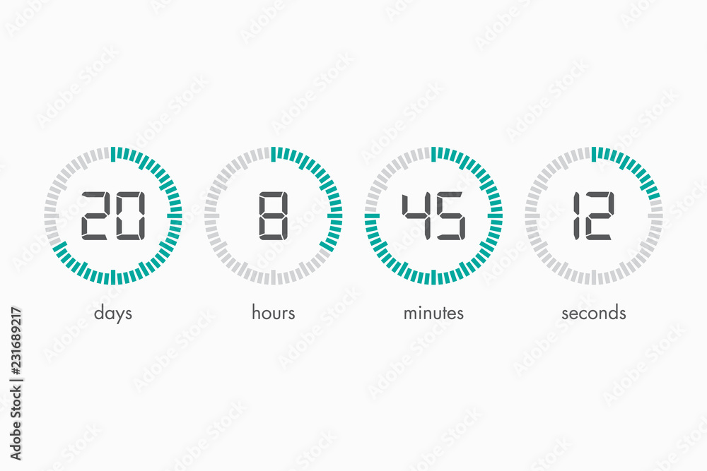 Digital timer in clean modern design. Blie and white countdown timer. Digital timer in clean modern design. Blie and white countdown timer.