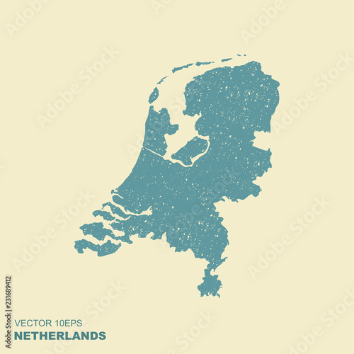 Map of Netherlands in flat style with scuffed effect