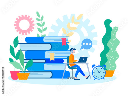  young student studying in courses, prepares for exams.