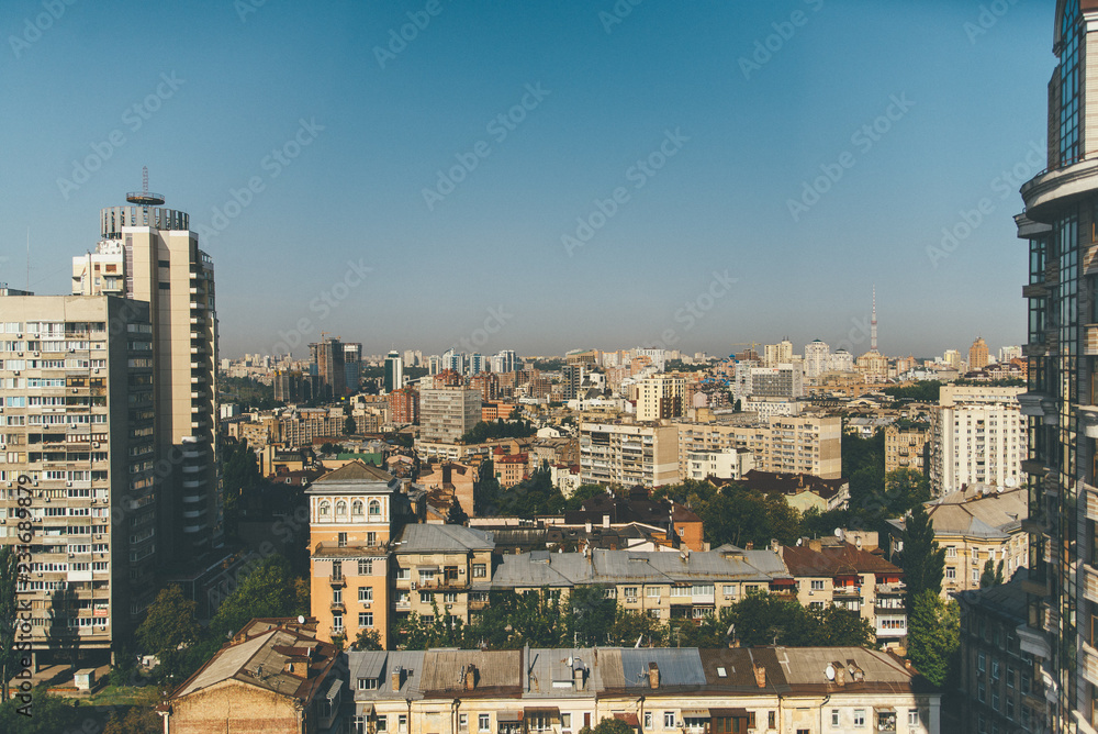 Obraz premium Kyiv city lanscape, pastel slavic architecture