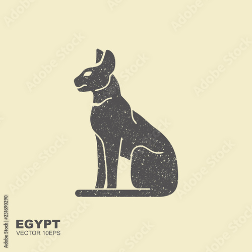 Black Egyptian cat. Bastet, ancient Egypt goddess, vector Illustration