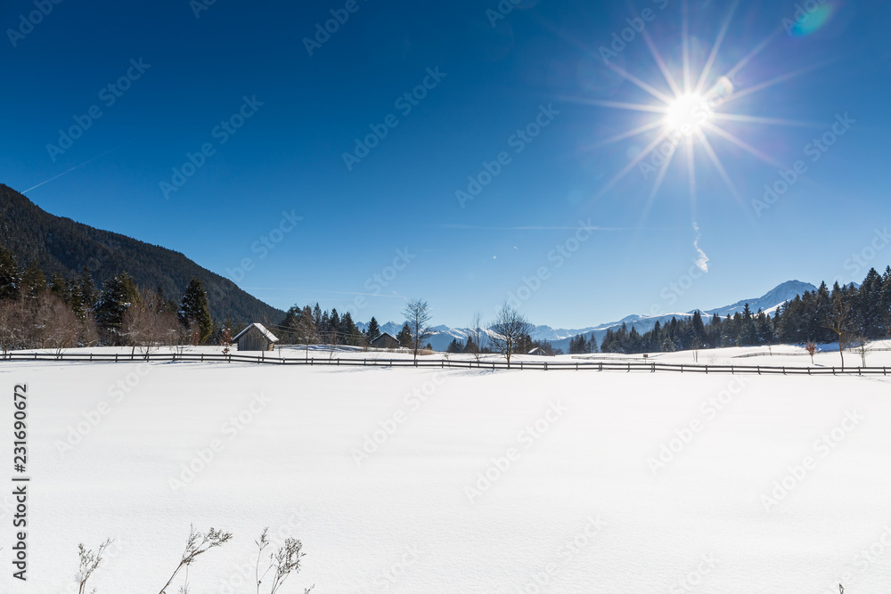 Seefeld lake in Tyrol on a sunny winter day