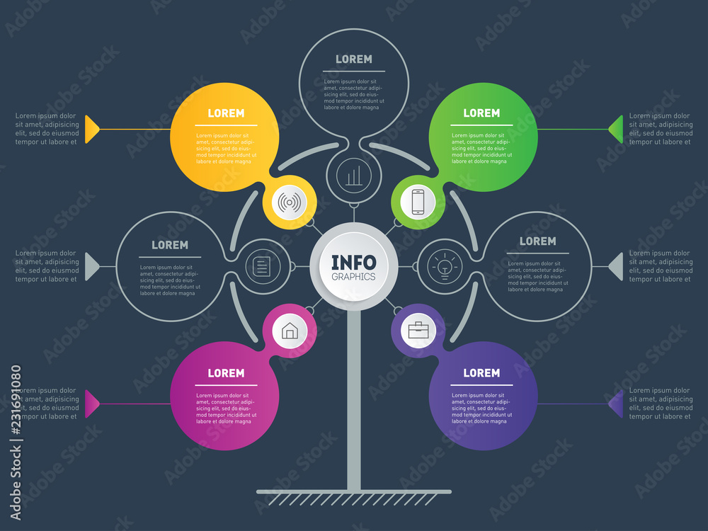 Vector info graphic of technology or education process with 4 or 7 steps. Web Template of tree, info chart or diagram. Business presentation or infographics concept with 4 or 7 options. Vector info graphic of technology or education process with 4 or 7 steps. Web Template of tree, info chart or diagram. Business presentation or infographics concept with 4 or 7 options.