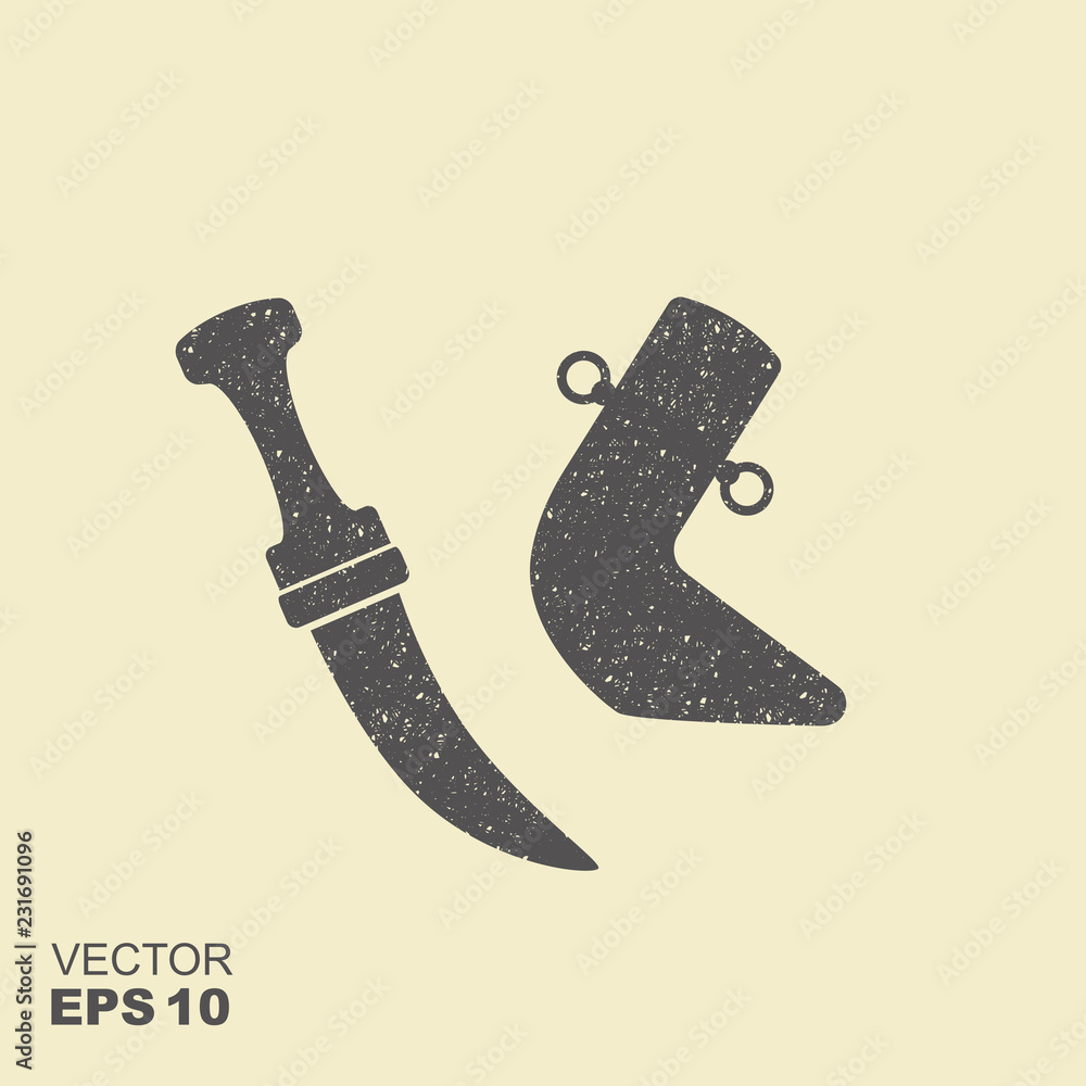 Khanjar traditional Arabian dagger. Flat vector icon Khanjar traditional Arabian dagger. Flat vector icon