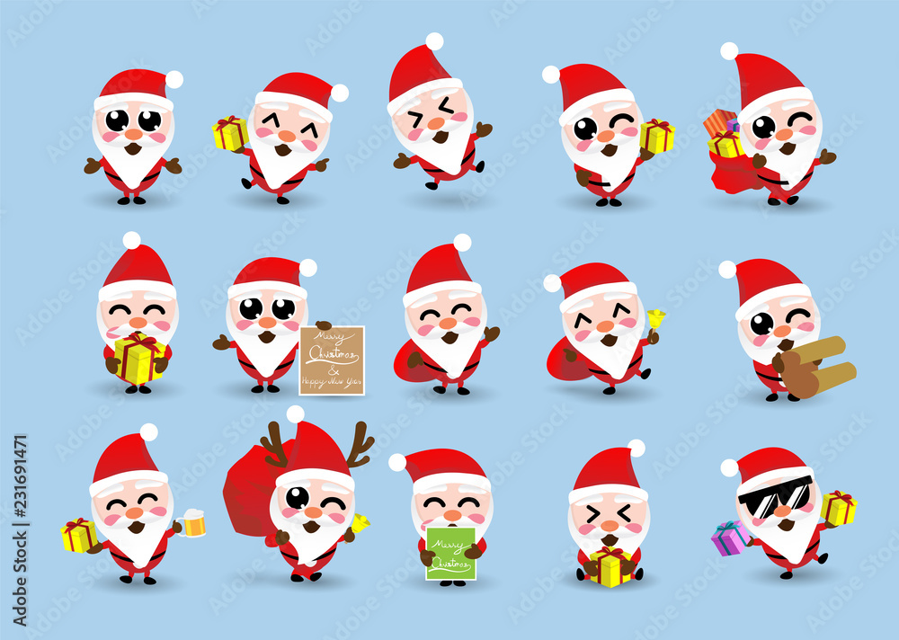 Collection of kawaii cute Christmas Santa Claus,happy new year