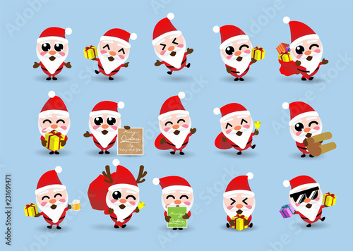 Collection of kawaii cute Christmas Santa Claus,happy new year